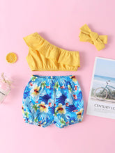 Load image into Gallery viewer, Baby Girl One-Shoulder Ruffled Top and Floral Shorts Set