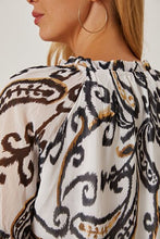Load image into Gallery viewer, Printed Tie Neck Balloon Sleeve Blouse
