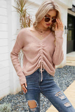 Load image into Gallery viewer, Waffle-Knit Drawstring Detail V-Neck Sweater