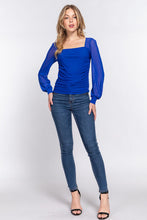 Load image into Gallery viewer, ACTIVE BASIC Square Neck Mesh Long Sleeve Shirring Top