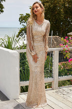 Load image into Gallery viewer, Sequin Fringe Sleeve Maxi Dress