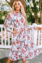 Load image into Gallery viewer, Floral Mock Neck Flounce Sleeve Midi Dress