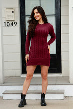 Load image into Gallery viewer, Cable-Knit Round Neck Long Sleeve Mini Sweater Dress