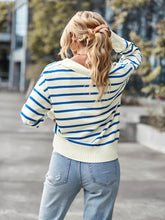 Load image into Gallery viewer, Striped Ribbed Trim Collared Knit Sweater