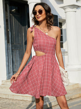Load image into Gallery viewer, Grid One-Shoulder Tied Cutout Dress