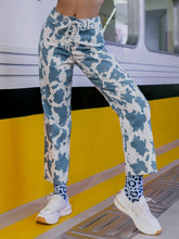 Load image into Gallery viewer, Cow Print Lace-Up Straight Leg Pants
