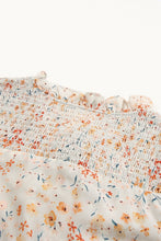 Load image into Gallery viewer, Floral Smocked Tie-Neck Buttoned Blouse