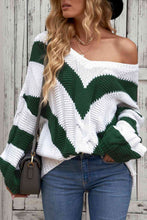 Load image into Gallery viewer, Woven Right Chevron Cable-Knit V-Neck Tunic Sweater