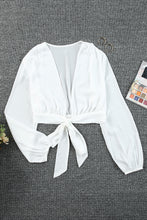 Load image into Gallery viewer, Tied Balloon Sleeve Cropped Blouse