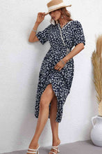 Load image into Gallery viewer, Floral Drawstring Waist Short Sleeve Midi Dress