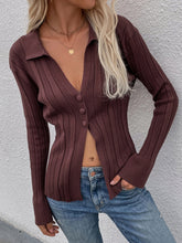 Load image into Gallery viewer, Buttoned Rib-Knit Collared Cardigan