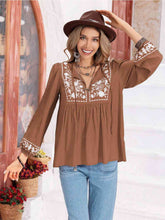 Load image into Gallery viewer, Floral Tie Neck Balloon Sleeve Blouse