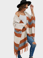Load image into Gallery viewer, Striped Open Front Fringe Cardigan