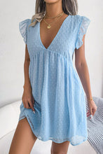 Load image into Gallery viewer, Swiss Dot Deep V Ruffle Shoulder Mini Dress