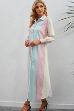 Load image into Gallery viewer, Rainbow Stripe Button-Up Maxi Shirt Dress