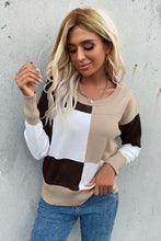 Load image into Gallery viewer, Color Block Ribbed Trim Round Neck Knit Pullover
