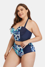 Load image into Gallery viewer, Plus Size Floral Lace-Up Halter Neck Bikini Set