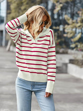 Load image into Gallery viewer, Striped Ribbed Trim Collared Knit Sweater