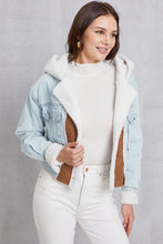 Load image into Gallery viewer, Contrast Raw Hem Hooded Denim Jacket