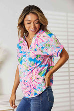 Load image into Gallery viewer, Double Take Floral Notched Neck Short Sleeve Top
