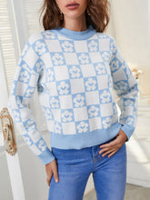 Load image into Gallery viewer, Checkerboard Ribbed Trim Crewneck Sweater
