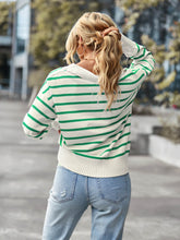 Load image into Gallery viewer, Striped Ribbed Trim Collared Knit Sweater