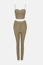 Load image into Gallery viewer, PU Leather Chain Detail Top and Lace-Up Pants Set
