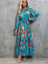 Load image into Gallery viewer, Frill Tied Printed Balloon Sleeve Dress
