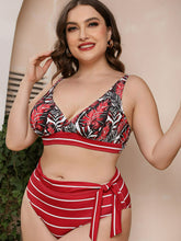 Load image into Gallery viewer, Full Size Botanical Print Striped Bikini Set