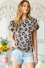 Load image into Gallery viewer, Animal Print Puff Sleeve Round Neck Blouse