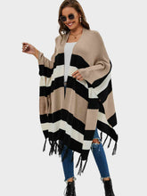 Load image into Gallery viewer, Striped Open Front Fringe Cardigan