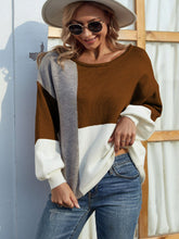 Load image into Gallery viewer, Color Block Tie Back Lantern Sleeve Sweater