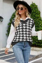 Load image into Gallery viewer, Houndstooth V-Neck Capped Sleeve Knit Vest