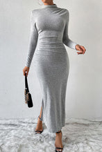 Load image into Gallery viewer, Heathered Slit Mock Neck Wrap Dress