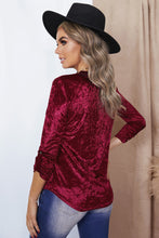 Load image into Gallery viewer, V-Neck Curved Hem Crushed Velvet Tee