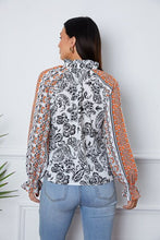 Load image into Gallery viewer, Tassel Tie Neck Printed Smocked Long Sleeve Blouse