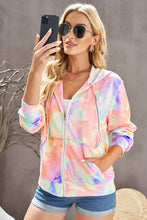 Load image into Gallery viewer, Tie-Dye Drawstring Detail Zip Up Hooded Jacket