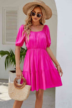 Load image into Gallery viewer, Ruched Square Neck Puff Sleeve Mini Dress