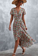 Load image into Gallery viewer, Floral Surplice Neck Tied Midi Dress