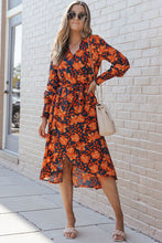 Load image into Gallery viewer, Printed Tie Front Smocked Long Sleeve Dress