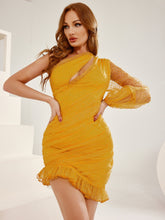 Load image into Gallery viewer, Swiss Dot Cutout One-Shoulder Ruffle Hem Dress