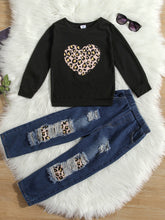 Load image into Gallery viewer, Kids Heart Graphic Sweatshirt and Destroyed Pants Set