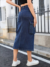 Load image into Gallery viewer, Slit Denim Skirt with Pockets