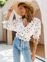 Load image into Gallery viewer, Printed Drawstring Detail Cropped Surplice Top