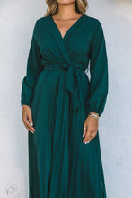 Load image into Gallery viewer, Belted Surplice Balloon Sleeve Pleated Dress