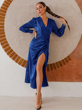 Load image into Gallery viewer, Split Hem Surplice Midi Dress