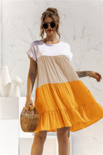 Load image into Gallery viewer, Color Block Round Neck Ruffle Hem Dress