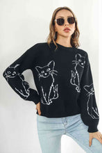 Load image into Gallery viewer, Cat Pattern Round Neck Long Sleeve Pullover Sweater