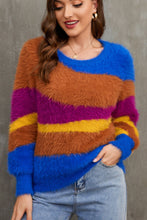 Load image into Gallery viewer, Color Block Round Neck Plush Sweater