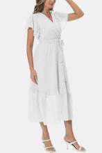 Load image into Gallery viewer, Surplice Neck Flutter Sleeve Tied Dress